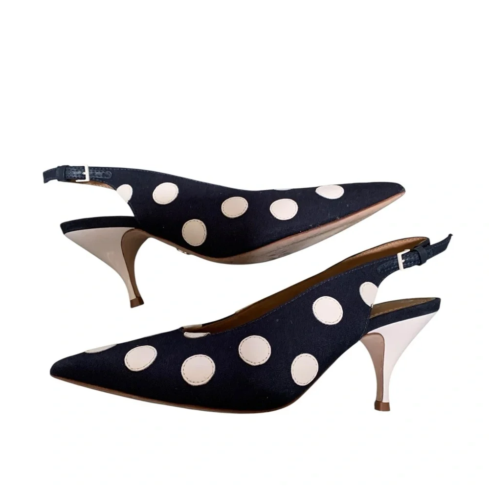 Tory Burch Navy and White Spenser Polka Dot Heels
